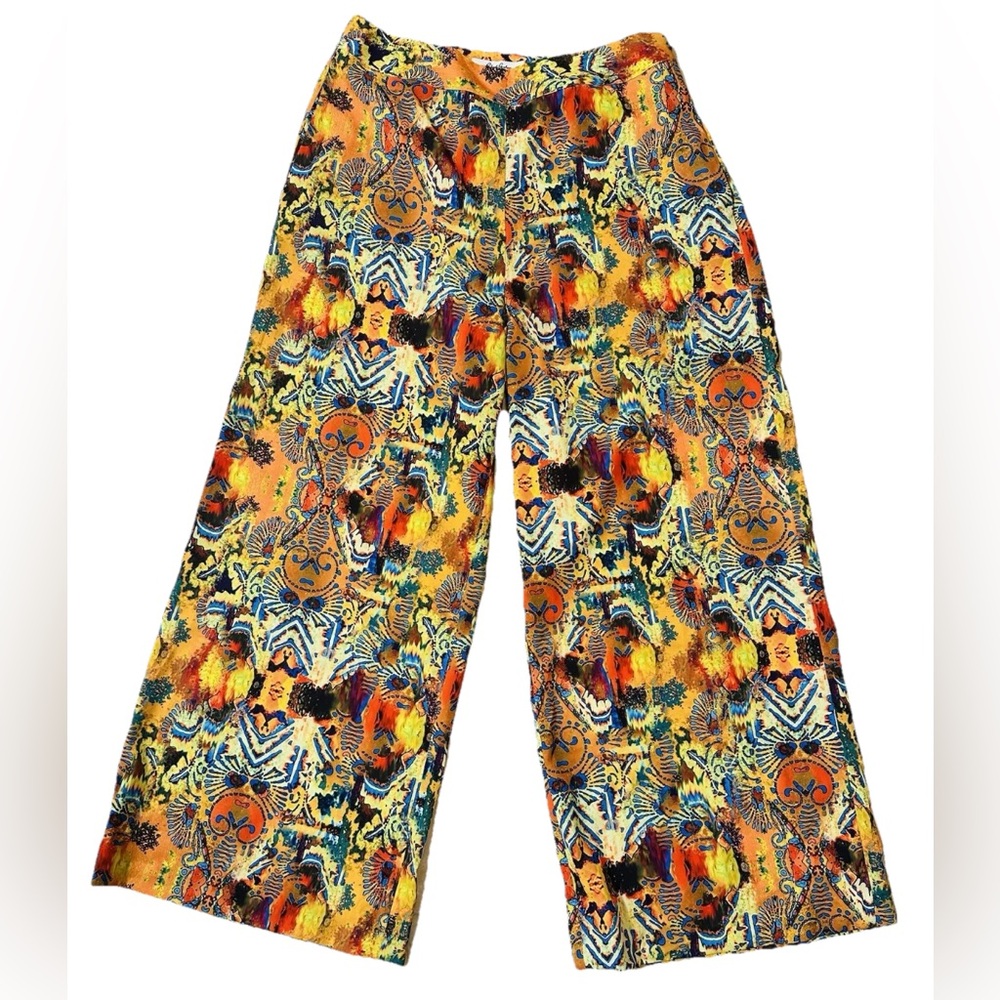 Robert Graham Cora Pants $298 Sz8 Graphic Print Wide Leg Boho Artsy Avant Garde